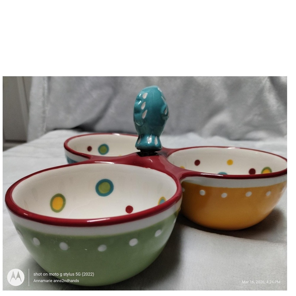 Home & Garden Party Stoneware 3 Section Condiment Server with Fish Spreader - Picture 12 of 12